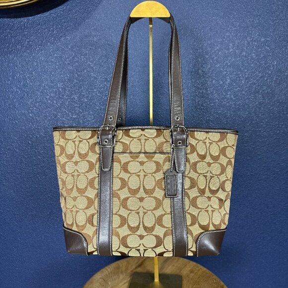 COACH Signature Monogram Jacquard Brown & Tan Shoulder Bag Tote - Picture 1 of 13